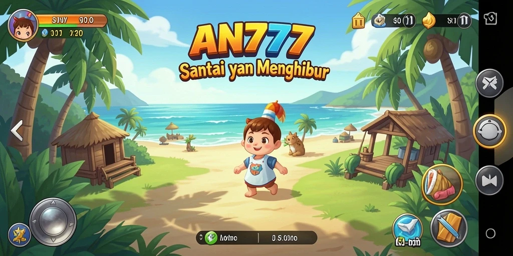 Screenshot gameplay AN777 dengan karakter dan level menarik.
