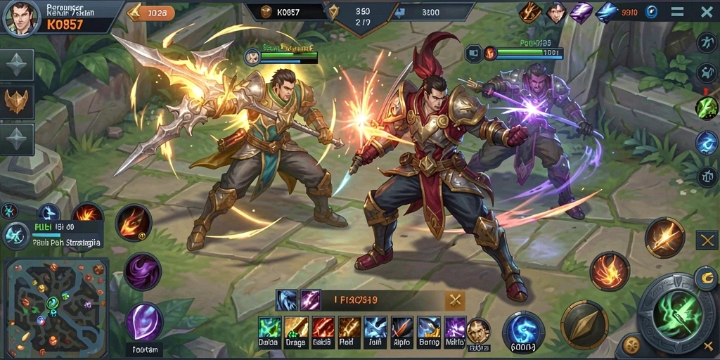 Gameplay menegangkan dalam pertempuran MOBA yang epik.