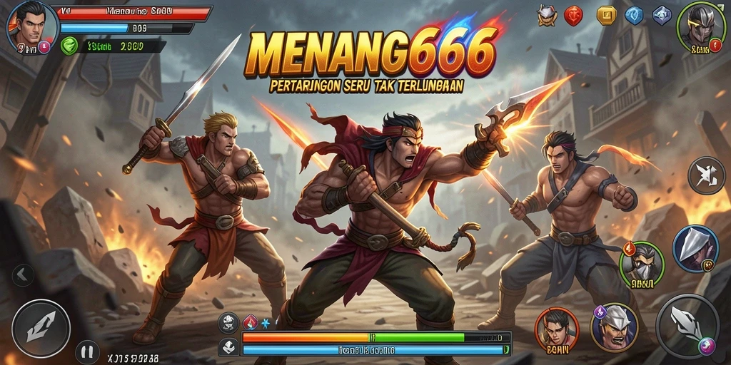 Screenshot menampilkan karakter bertarung dalam arena yang dinamis.