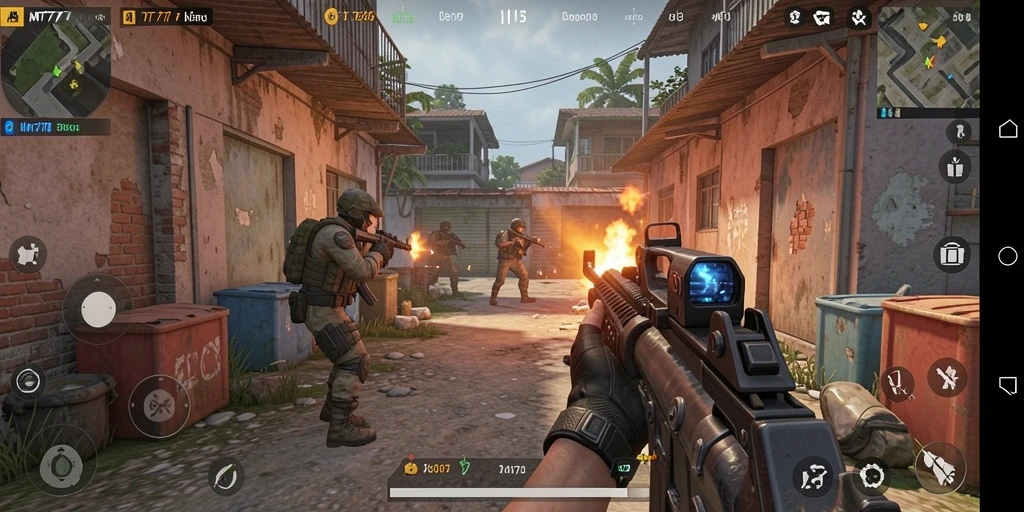 Screenshot utama MT777 menunjukkan aksi akbar dalam pertempuran FPS.