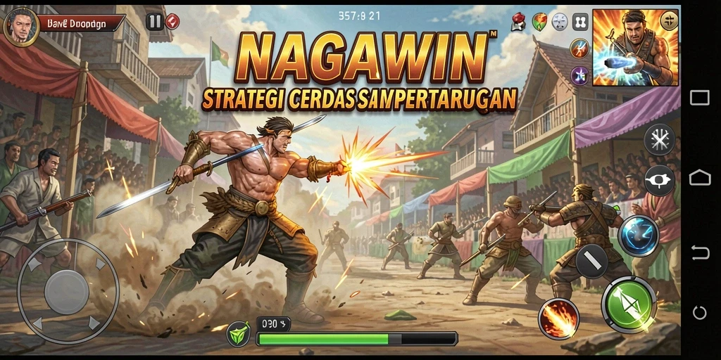 Tangkapan layar gameplay seru NAGAWIN menunjukkan strategi dan pertempuran.