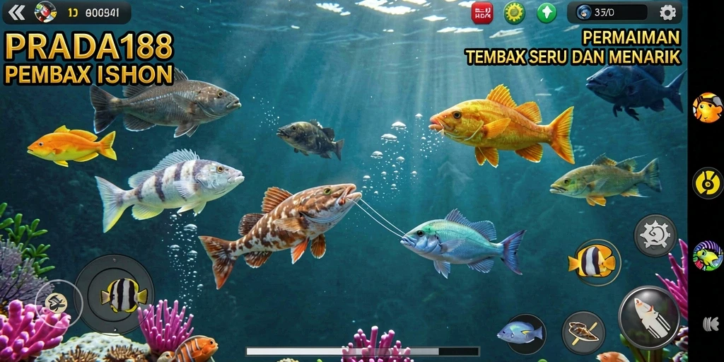 Tampilan gameplay seru PRADA188 dengan ikan beragam dan aksi menembak.
