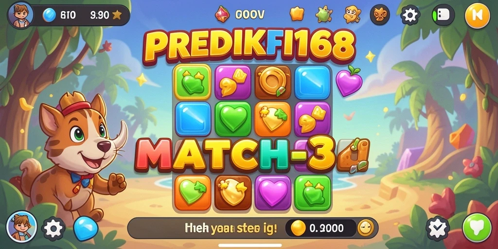 Tampilan gameplay seru dalam PREDIKSI168 dengan aksi Match-3 yang menarik.