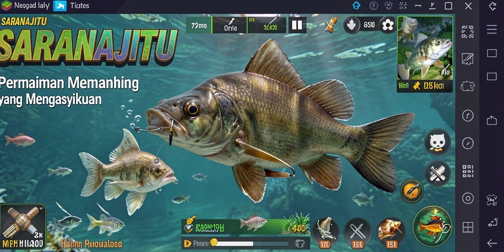 Tampilan gameplay SARANAJITU dengan suasana memancing yang menenangkan.