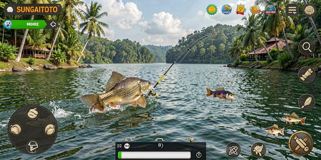 Tampilan gameplay SUNGAITOTO yang menawan dalam aksi memancing.