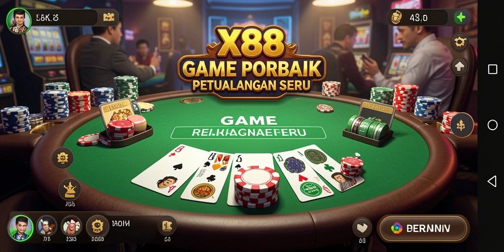 Screenshot X88 menampilkan momen seru dalam permainan Poker.